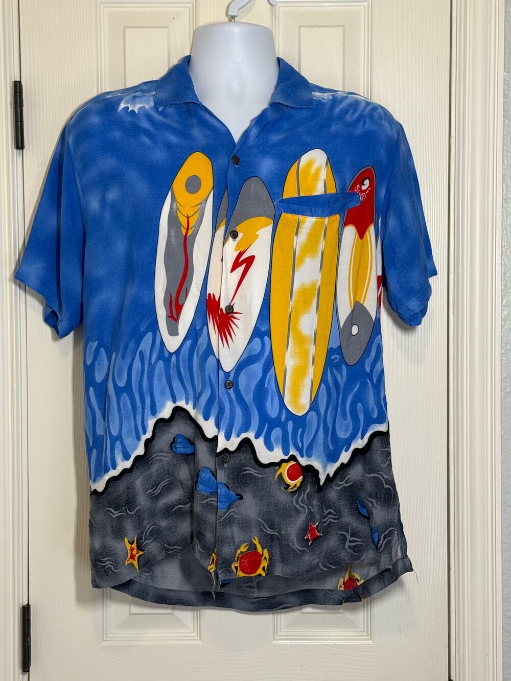 Vintage Uluwatu Bali Surf Art Shirt 90x Rayon Graphic button up M